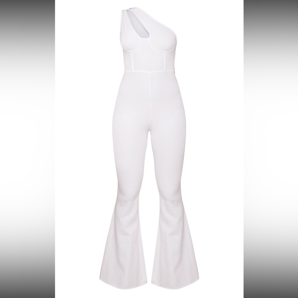 White One Shoulder Corset Detail Flared Jumpsuit